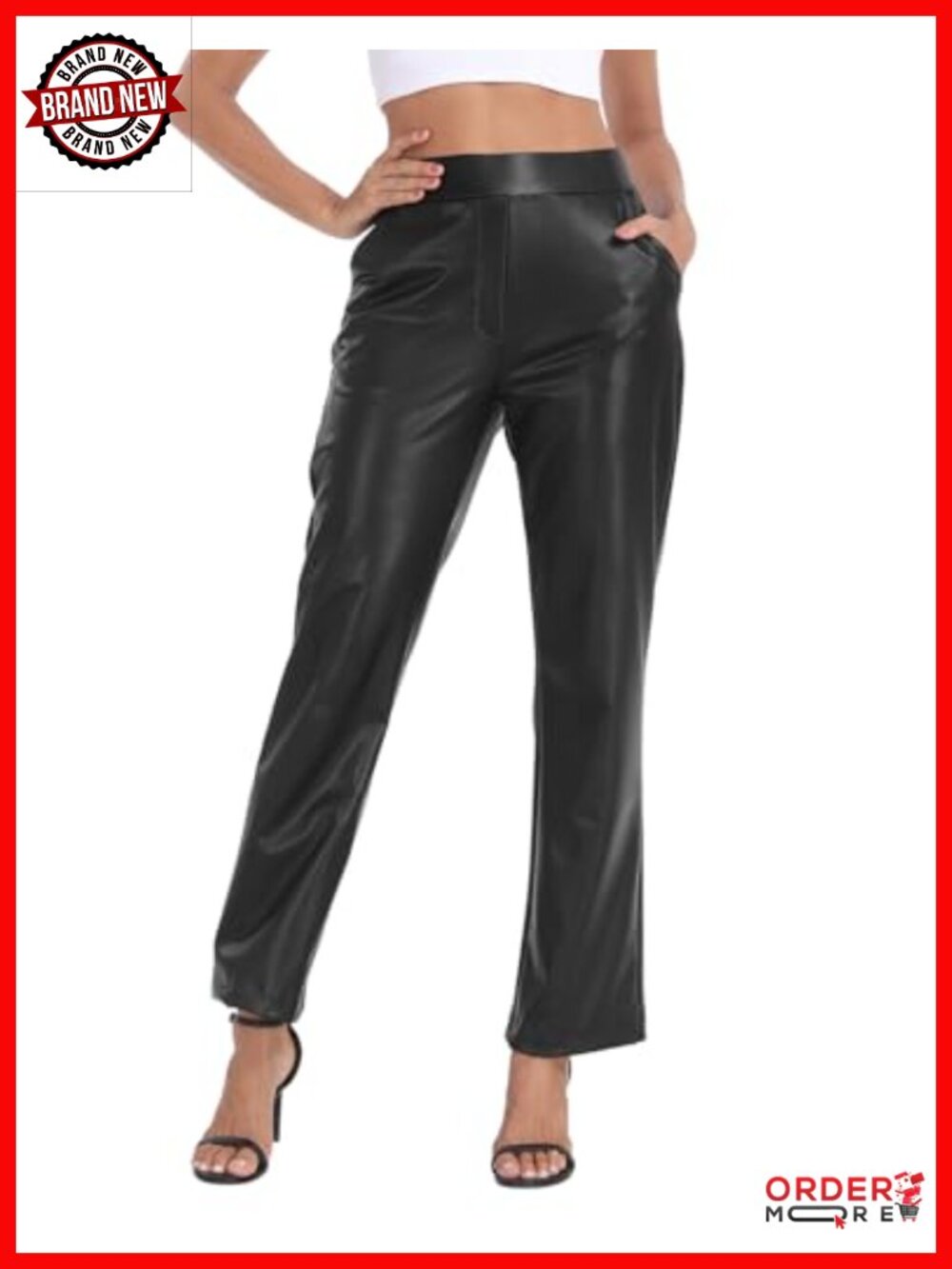 Women's Faux Leather Flare Leg Pants High Waisted with Pockets